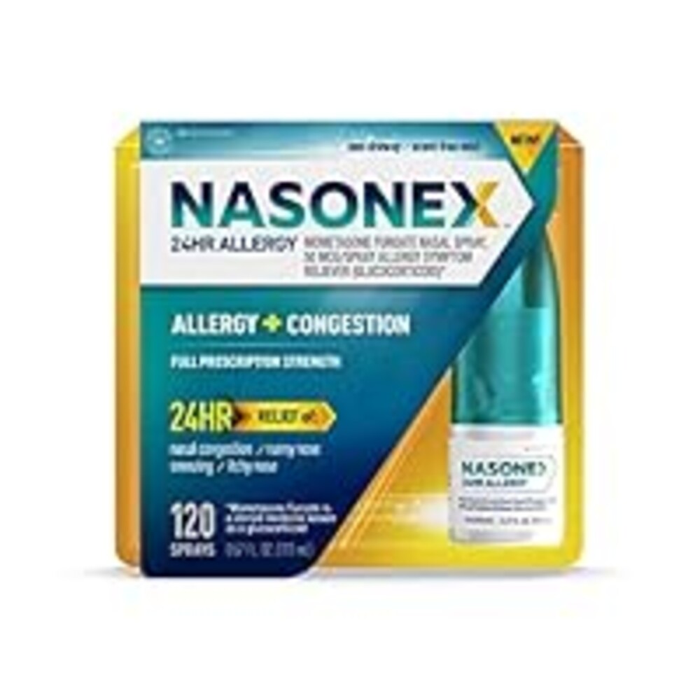 Nasonex 24HR Allergy Nasal Spray, Non-Drowsy, Scent-Free Mist, Allergy Symptoms + Nasal Congestion, Full Prescription Strength, 120 Sprays