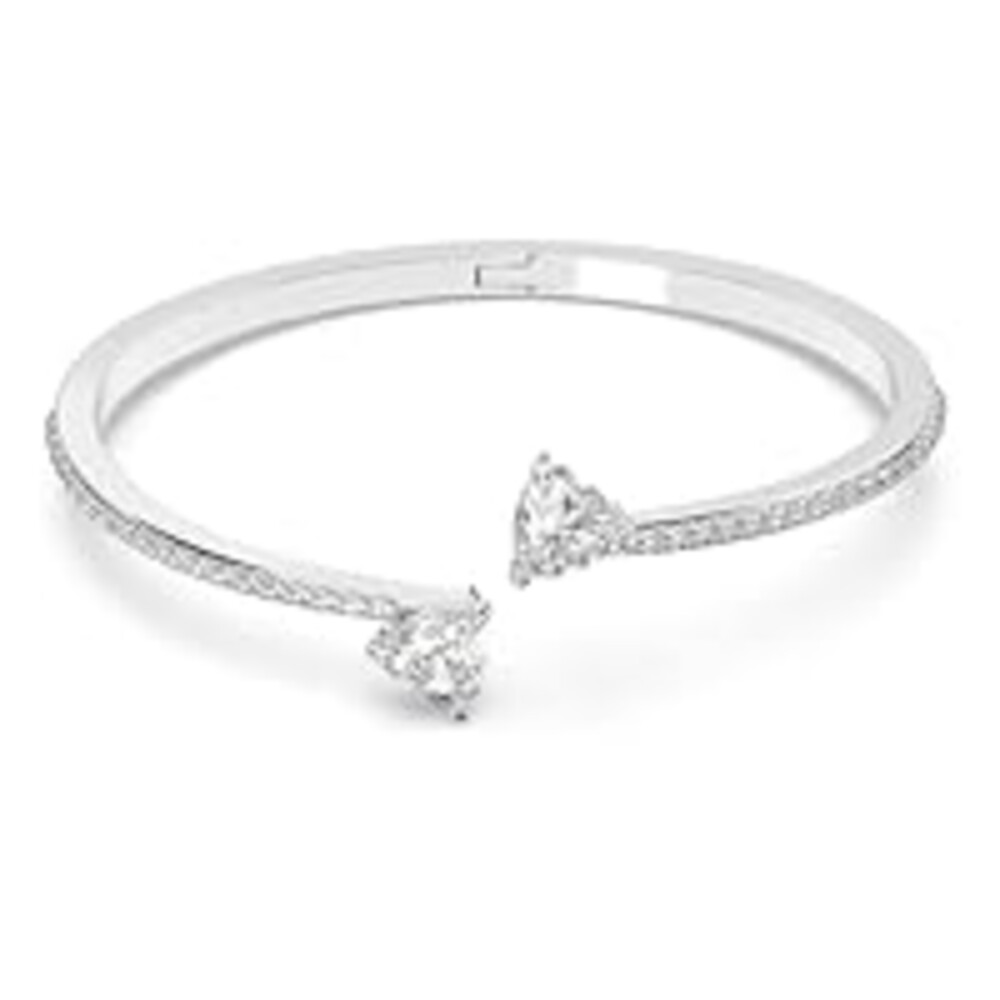 Swarovski Mesmera Bangle Bracelet, Heart-Shaped Clear Crystals on a Rhodium Finish Cuff, Size M, from the Attract Soul Collection