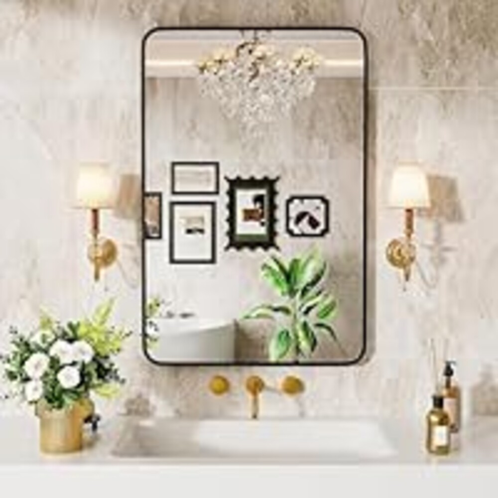 NBGV 22" x 30" Bathroom Mirror Black Bathroom Mirrors for Over Sink Modern Bathroom Vanity Mirror for Bedroom Entryway or Living, Metal Framed HD Tempered Glass Room Horizontal or Vertical