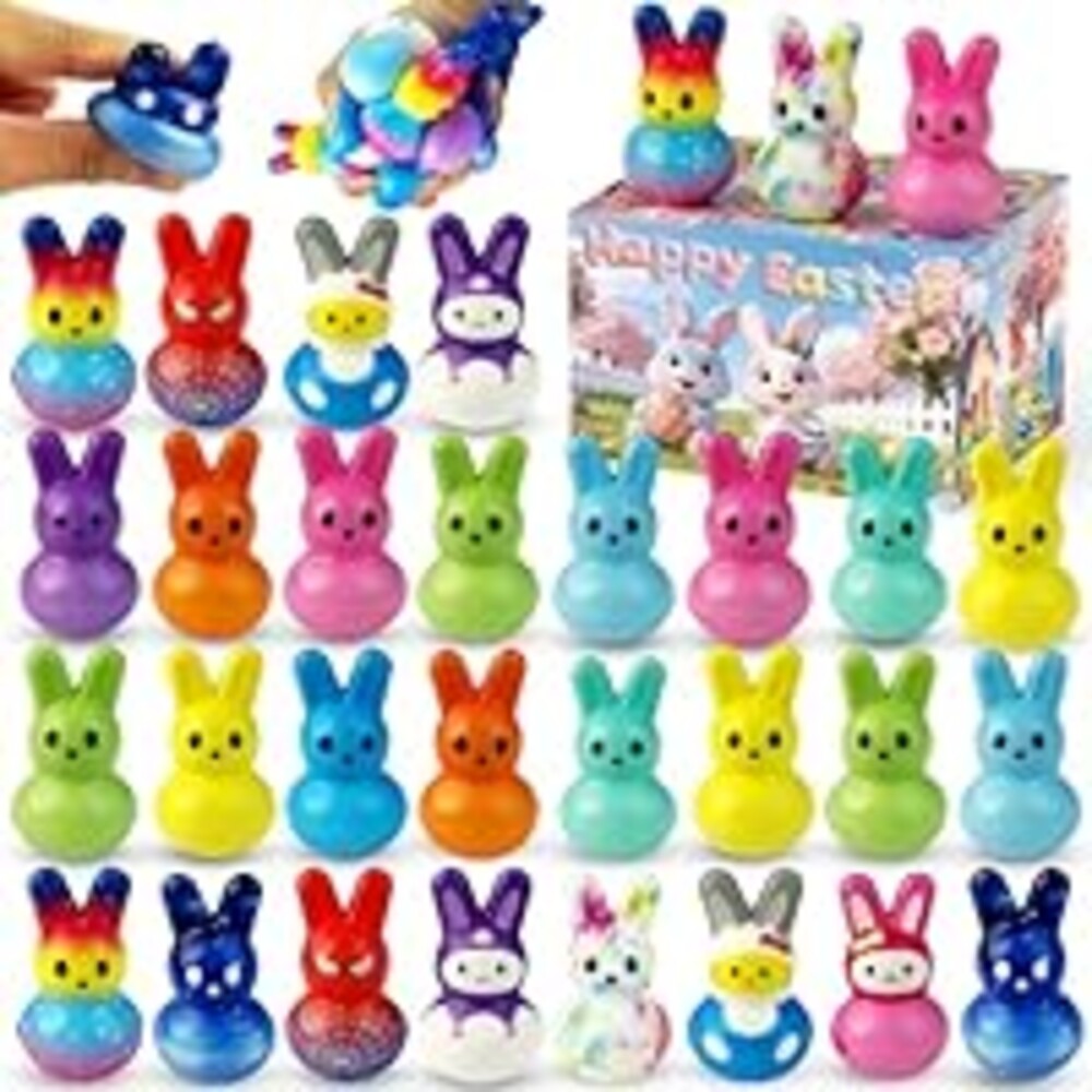 30Pcs Easter Bunny Slow Rising Squishy Toys,Easter Basket Stuffers,Bulk Stress Relief Fidget Toy Squeeze Bunny for Kids,Easter Egg Filled Hunt Supplies