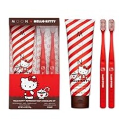 MOON x Hello Kitty Toothpaste, Peppermint Hot Chocolate Flavor, 4.2 Oz, No Fluoride or Sugar, Plus 2 Pack Extra Soft Bristle Toothbrushes, Gentle on Gums & Teeth for Adults & Children 2 Years+