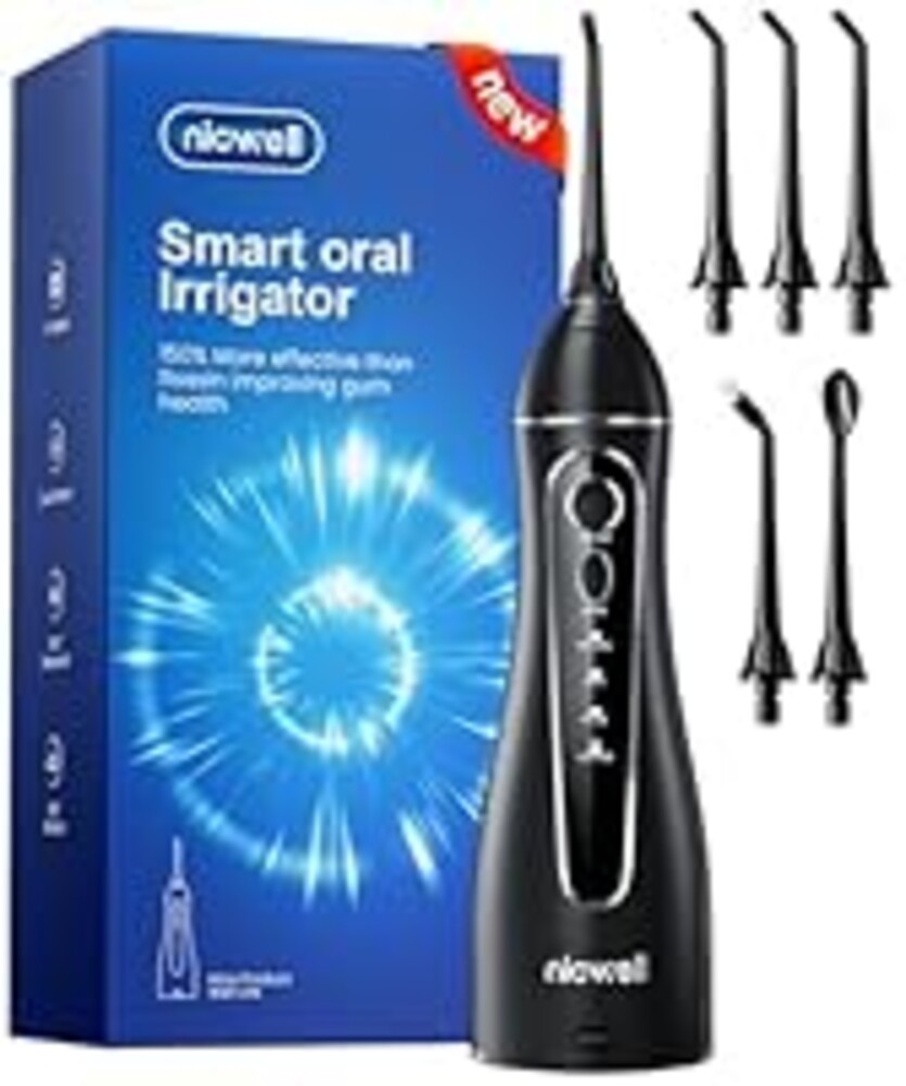 Nicwell Water Dental Flosser Pick for Teeth: 4 Modes 300ml Cordless Portable Rechargeable Oral Irrigator IPX7 Waterproof Cleaner Pik Deep Cleaning Flossing Pic Machine for Home Travel