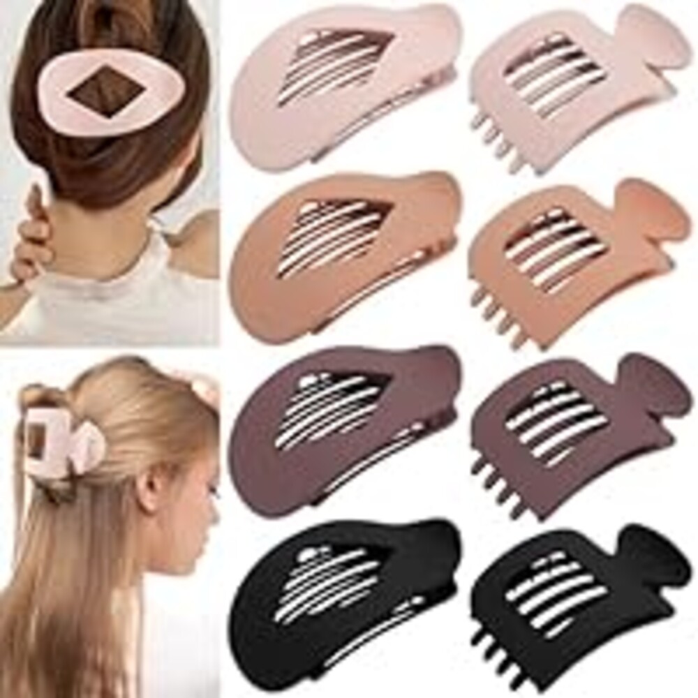 TOBATOBA 8Pcs Flat Hair Clips for Women - Large Matte Flat Claw Clips 2 Styles Strong Hold Lay Down Claw Clips for Women Thick & Thin Hair Styling Accessories