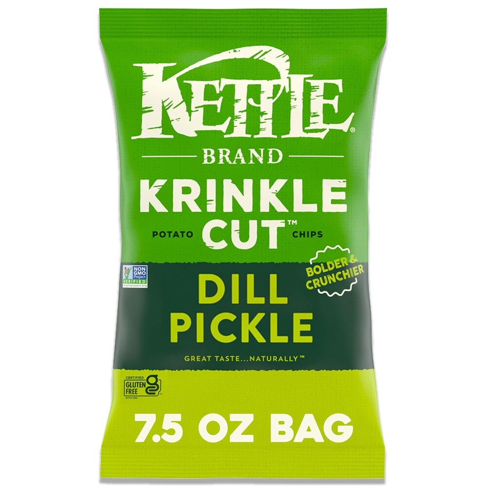 Kettle Brand Potato Chips, Krinkle Cut, Dill Pickle Kettle Chips, 7.5 Oz