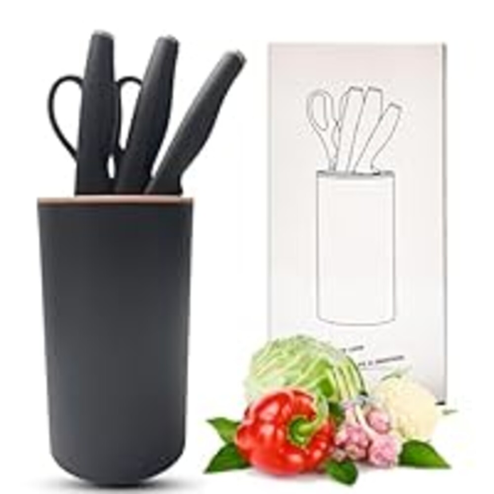 Kitchen Knife Set, WEISHEHUG 5-Piece Premium Sharp Knife Chef Block Set, Knife Sets for Kitchen with Block, Dishwasher Safe, Anti-slip Handle (Black)