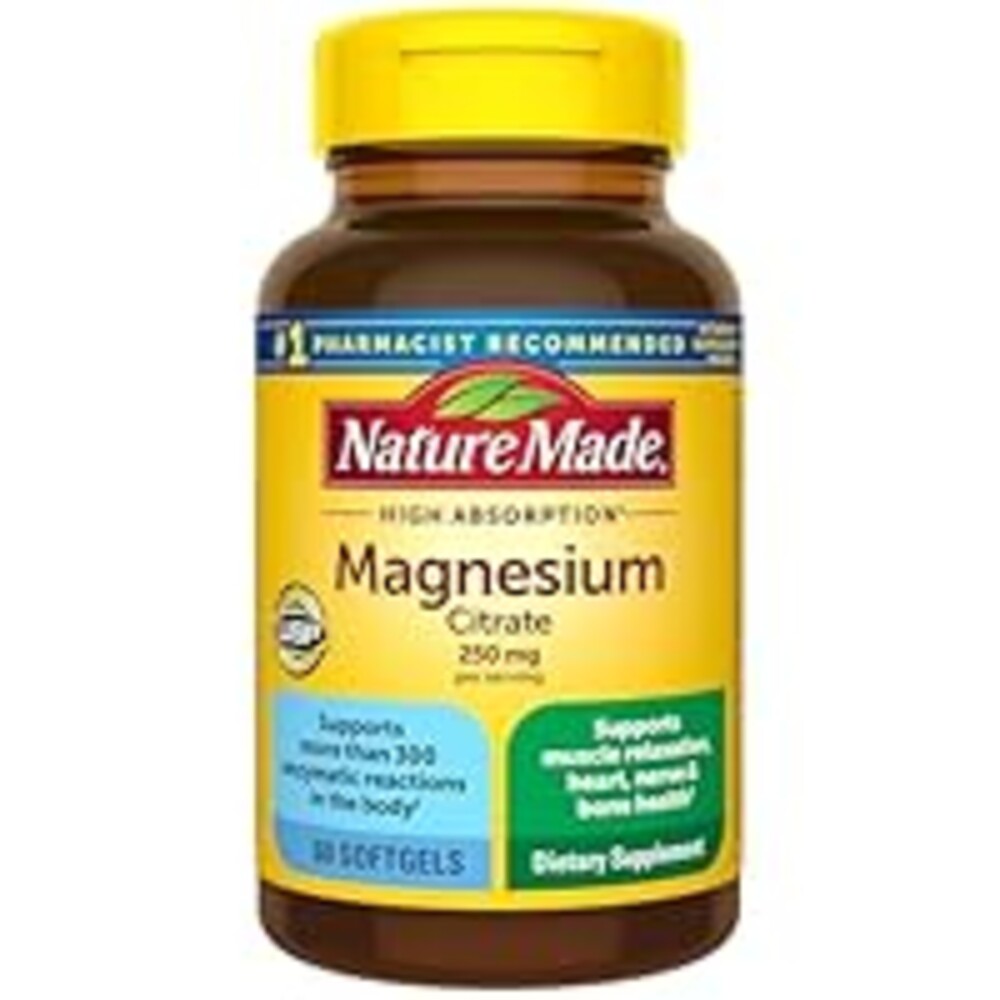 Nature Made Magnesium Citrate 250 mg per serving, Magnesium Supplements for Men and Women, Supports Muscle, Nerve, Bone and Heart, 60 Softgels, 30 Day Supply
