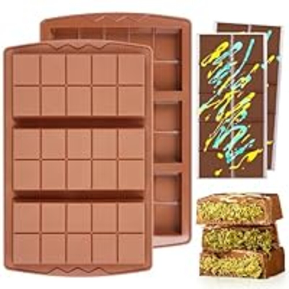 KASHME 2 Pcs Dubai Chocolate Bar Mold Deep Stuffed Silicone Molds for Filling Knafeh Pistachio Chocolate Bar Large Thick Candy Bar Molds Break Apart (10 Snap）