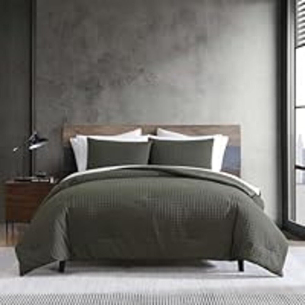 Kenneth Cole - Twin Duvet Cover Set, Soft Embossed Bedding with Matching Shams, Modern Home Decor, Oeko-Tex Certified (Houndstooth Green, Twin)