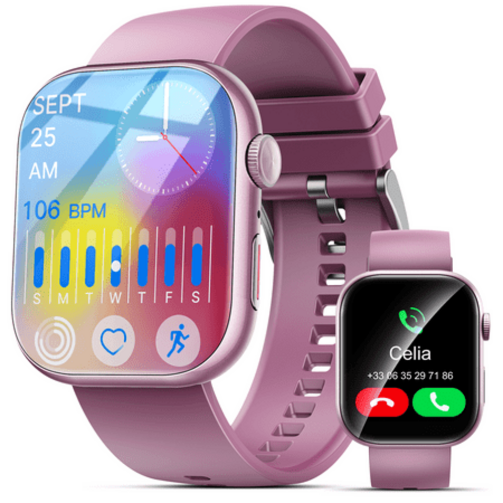 Smart Watch for Men Women, 2.01" HD Touchsreen, Bluetooth Calling, IP68 Water-Resistance, 180+ Sports Modes, Health, Fitness & Sleep Tracker, Timer, Fitness Watch for Android/iOS, Pink