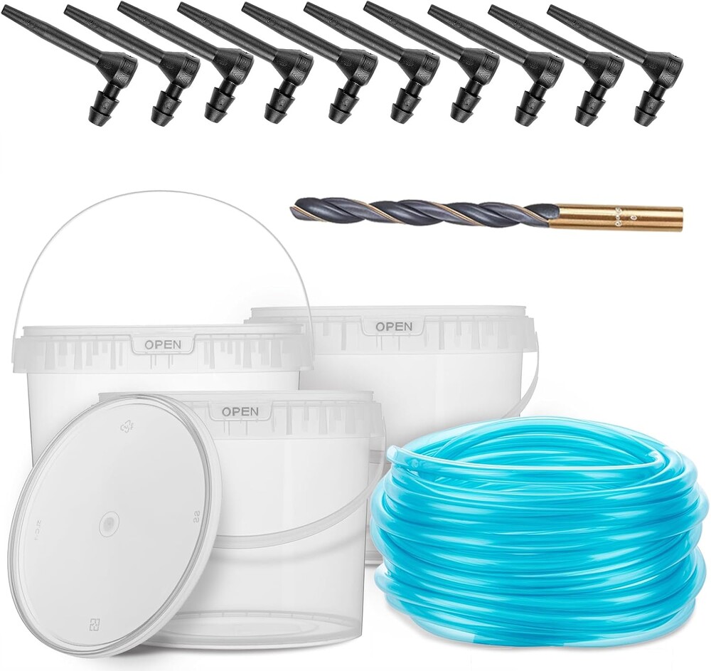 Maple Syrup Tapping Kit Starter Set with 5 Clear Buckets, 32ft Tubing, Taps & Drill Bit – Easy DIY Sap Collection for Maple Trees, Family & Kids