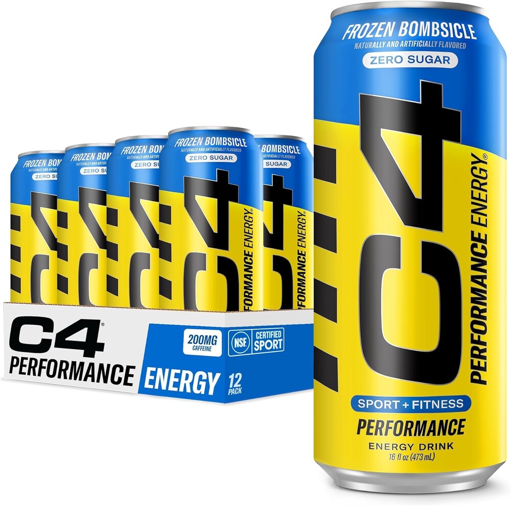 C4 Energy Carbonated Zero Sugar Energy Drink, Pre Workout Drink + Beta Alanine, Sparkling Frozen Bombsicle, 16 Fl Oz (Pack of 12)