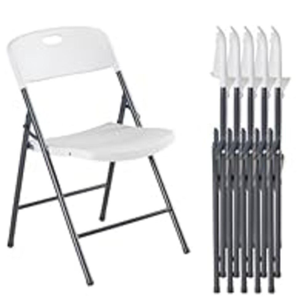DUMOS 6 Pack Folding Chairs Heavy Duty with Ergonomic Back - Plastic Stackable Portable Dining Chiars Set, for Home and Office, Conference, Wedding, Party, Patio, Garden, for Indoor Outdoor, White