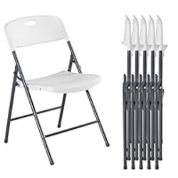 DUMOS 6 Pack Folding Chairs Heavy Duty with Ergonomic Back - Plastic Stackable Portable Dining Chiars Set, for Home and Office, Conference, Wedding, Party, Patio, Garden, for Indoor Outdoor, White