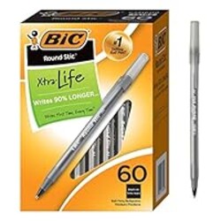 BIC Round Stic Xtra Life Black Ballpoint Pens, Medium Point (1.0mm), 60-Count Pack of Bulk Pens, Flexible Round Barrel for Writing Comfort, No. 1 Selling Ballpoint Pens