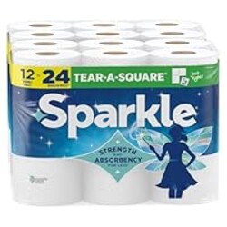 Sparkle Tear-A-Square Paper Towels, 12 Double Rolls - Strong 2-Ply Towels for Kitchen Cleanup and Everyday Messes