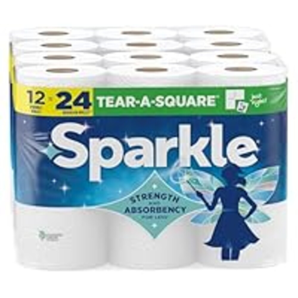 Sparkle Tear-A-Square Paper Towels, 12 Double Rolls - Strong 2-Ply Towels for Kitchen Cleanup and Everyday Messes