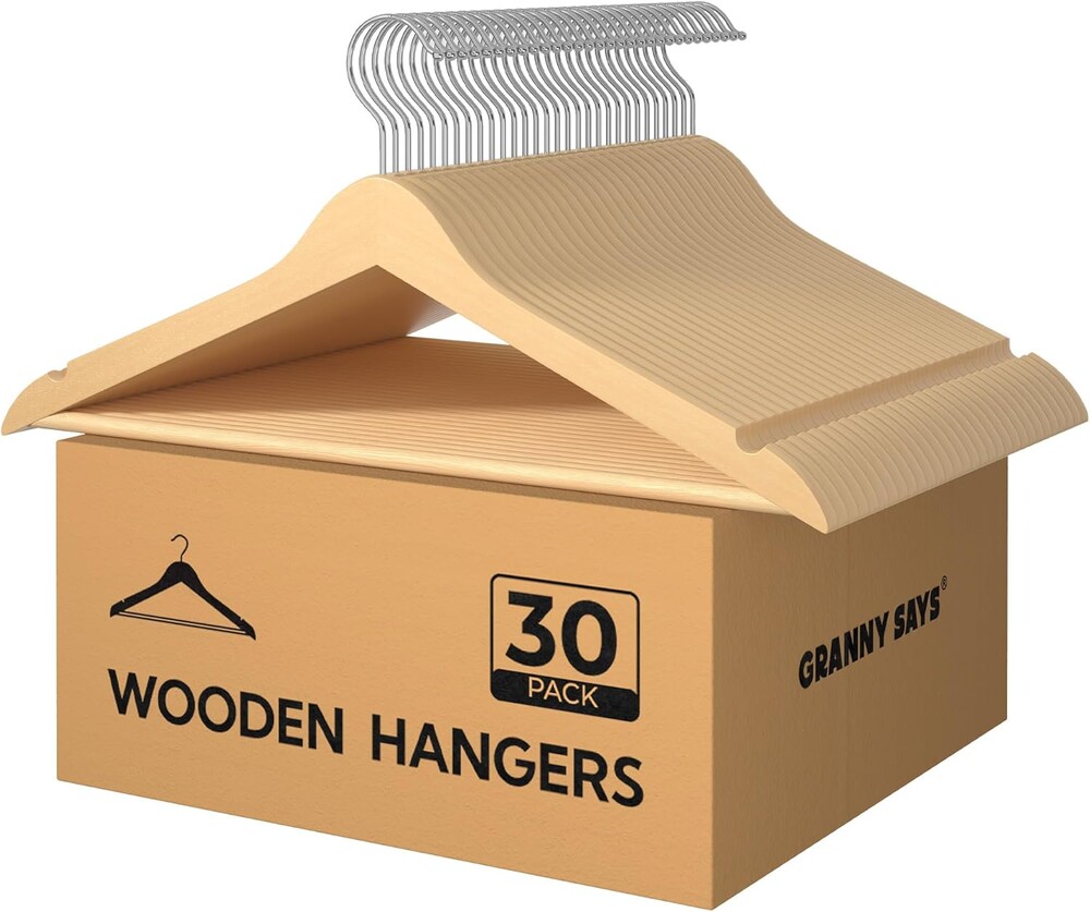GRANNY SAYS Clothes Hangers for Closet, 30 Pack Wood Hanger, Heavy Duty Wooden Hangers for Coats, Suits, Pants, Natural Wood Color
