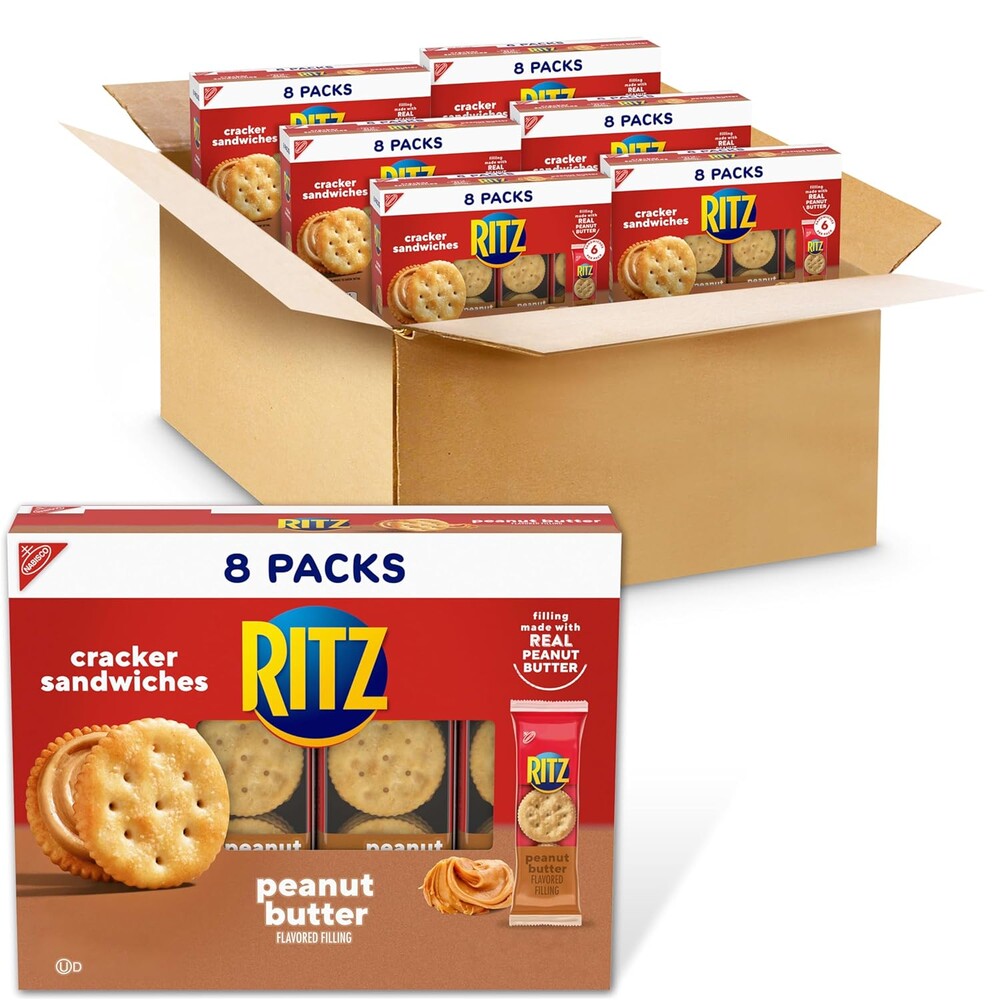 RITZ Peanut Butter Sandwich Crackers, Lunch Snacks, 48 Snack Packs (6 Boxes, 6 Crackers Per Pack)