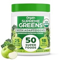 Orgain Supreme Greens Powder with 25 Organic Greens, 50 Superfoods, 1 Billion Probiotics, and Adaptogens, Vegan Greens for Gut Health and Immune Support, 1.5 Servings of Fruit and Veggies, Green Apple