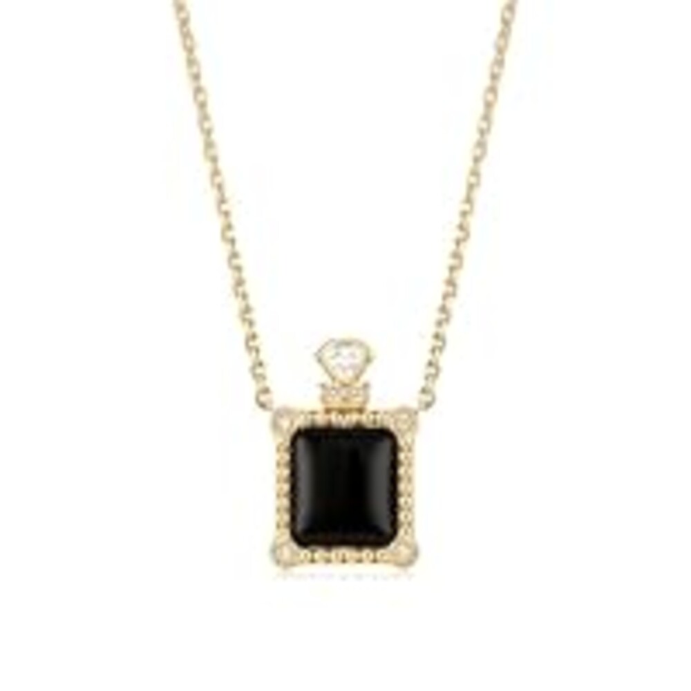MYEARS Gold Necklace for Women Perfume Bottle Pendant Gemstone Black Onyx Cubic Zirconia 14K Simple Dainty Chain Gift Jewelry