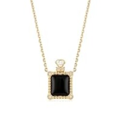 MYEARS Gold Necklace for Women Perfume Bottle Pendant Gemstone Black Onyx Cubic Zirconia 14K Simple Dainty Chain Gift Jewelry