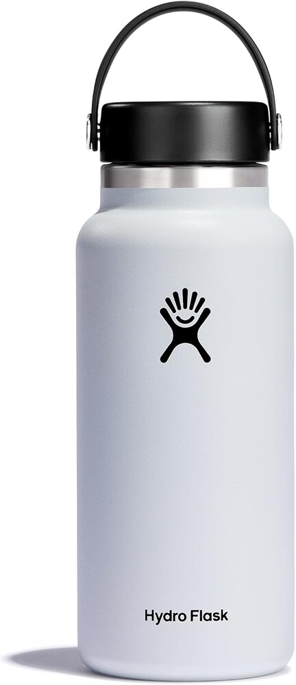 Hydro Flask Water Bottle - Insulated Stainless Steel - Wide Mouth Flex Lid, Non Spill, Leakproof and Refillable in 32 Oz White