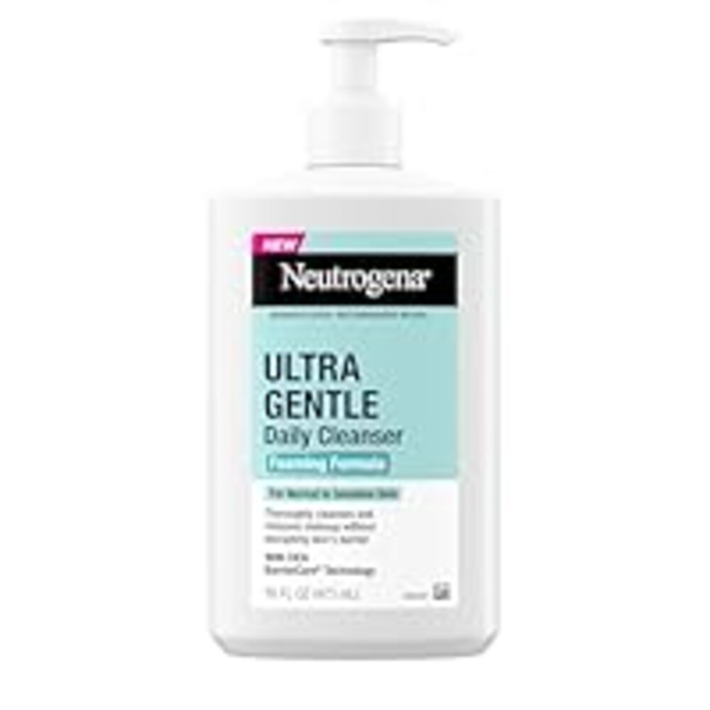 Neutrogena Ultra Gentle Foaming Facial Cleanser, Fragrance Free Hydrating Face Wash for Sensitive Skin, Daily Non Over Drying Makeup Remover, Hypoallergenic, Soap & Dye Free, Non-Comedogenic, 16 Fl Oz