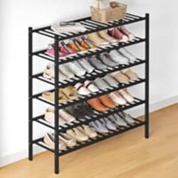 Smiry Bamboo Shoe Rack for Closet, 6 Tier Long Wooden Stackable Shoe Organizer, Free Standing Shoes Storage Shelf for Entryway, Front Door Entrance, Black