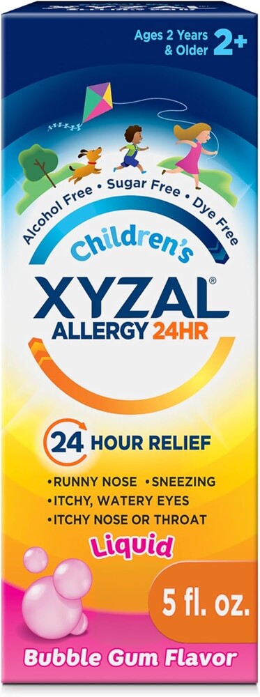 Xyzal Children's 24 Hour Allergy Relief Medicine for Kids, Levocetirizine Dihydrochloride Liquid Antihistamine, Bubble Gum, 5 Fl. oz.