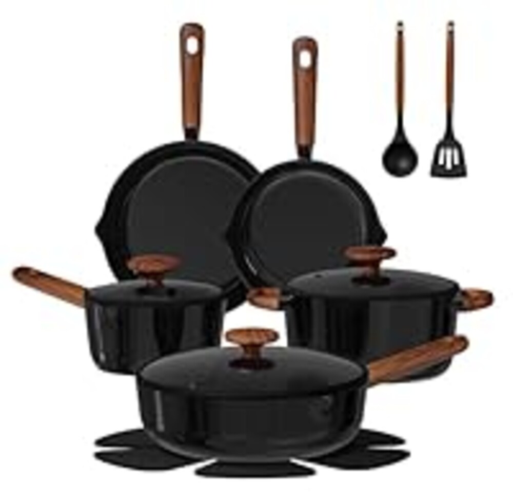 CAROTE ceramic cookware set,nonstick pots and pans，14PCS Non Toxic Healthy Non Stick Kitchen Cooking Pots and Frying Pans Set, PFAS PTFE Free