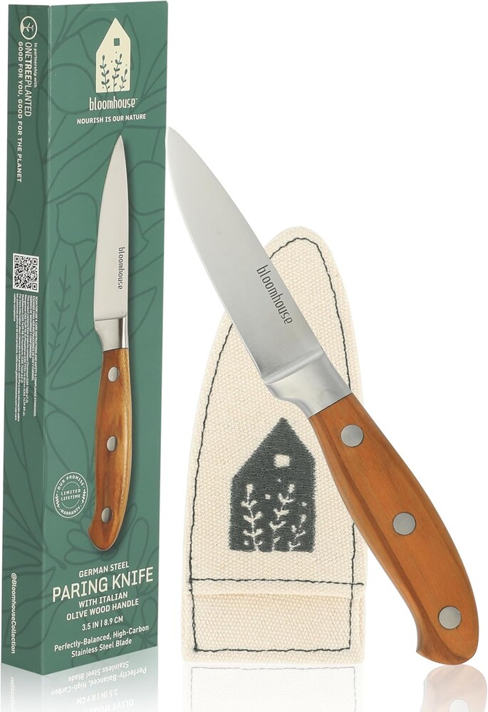 Bloomhouse - Two Time Oprah's Favorite Things Winner - 3.5-Inch Paring Knife German Stainless Steel Blade w/Forged Italian Olive Wood Handle Full Tang Precision for Peeling Trimming & Detail Work