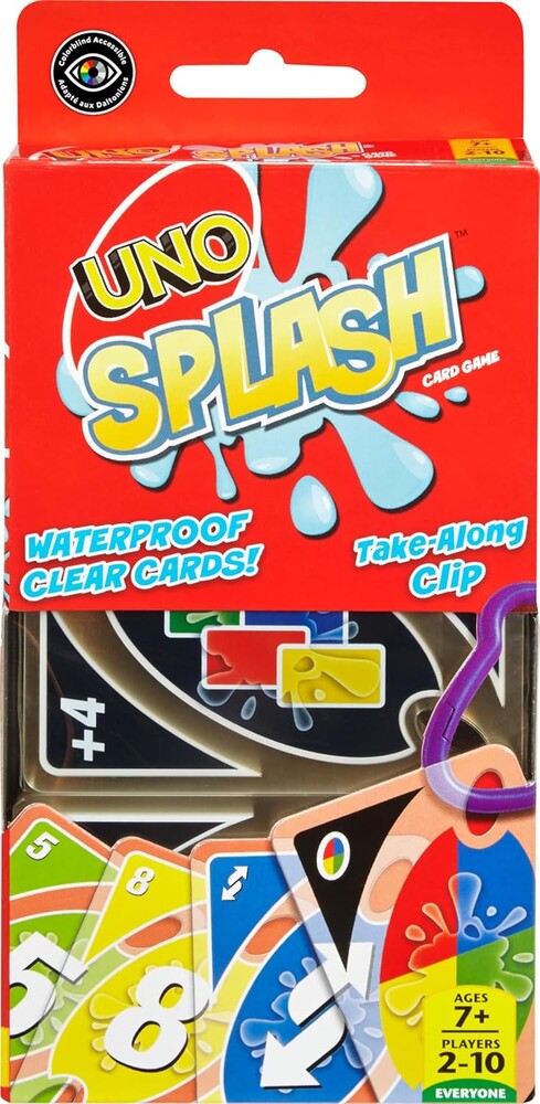 Mattel Games UNO Splash Card Game with Waterproof Cards and Portable Clip for Travel, Camping and Game Nights Away