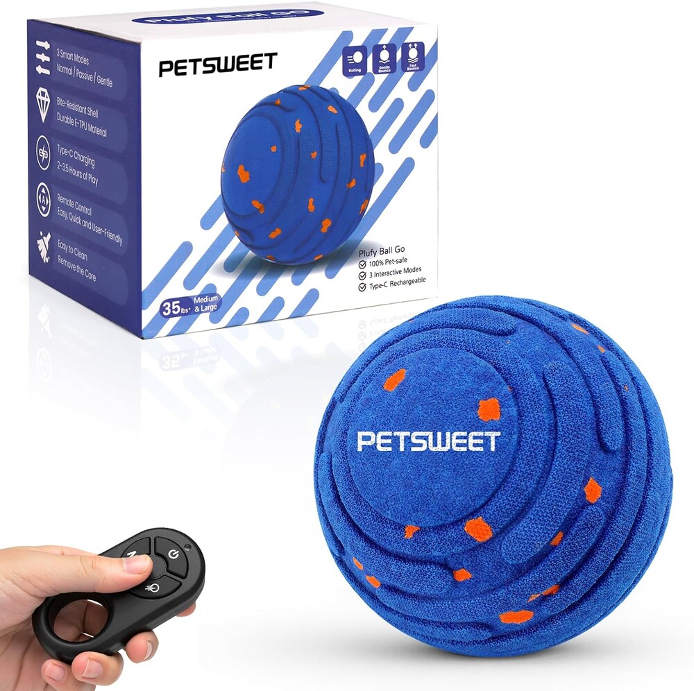 Smart Interactive Dog Toy with Remote Control, E-TPU Toy Ball for Aggressive Chewers, Automatic Moving, IPX6 Waterproof, Rechargeable Rolling Ball for Small/Medium/Large Dogs, BLU&ORG