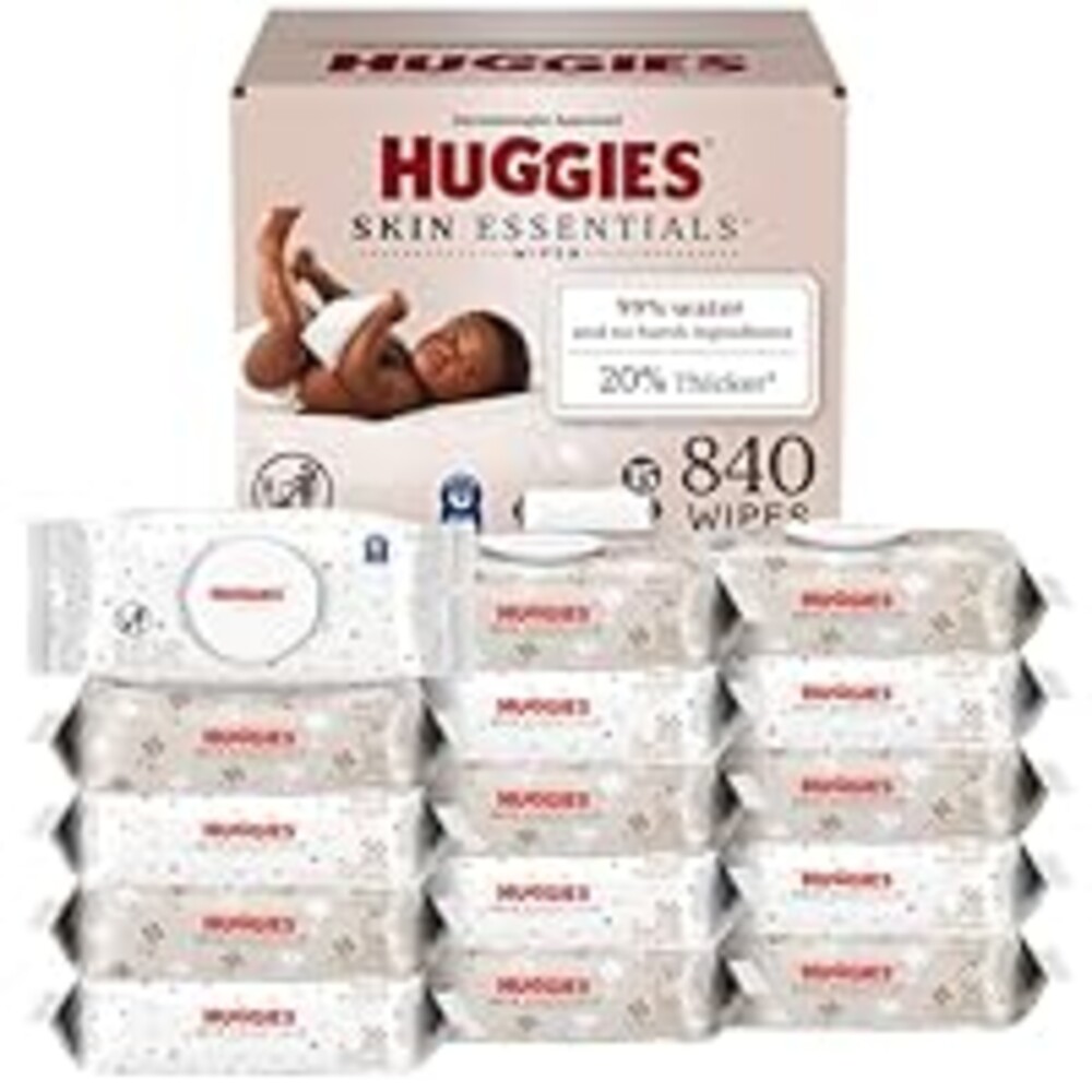 Huggies Skin Essentials Baby Wipes, Hypoallergenic, 99% Water, 15 Flip Top Packs (840 Wipes Total)