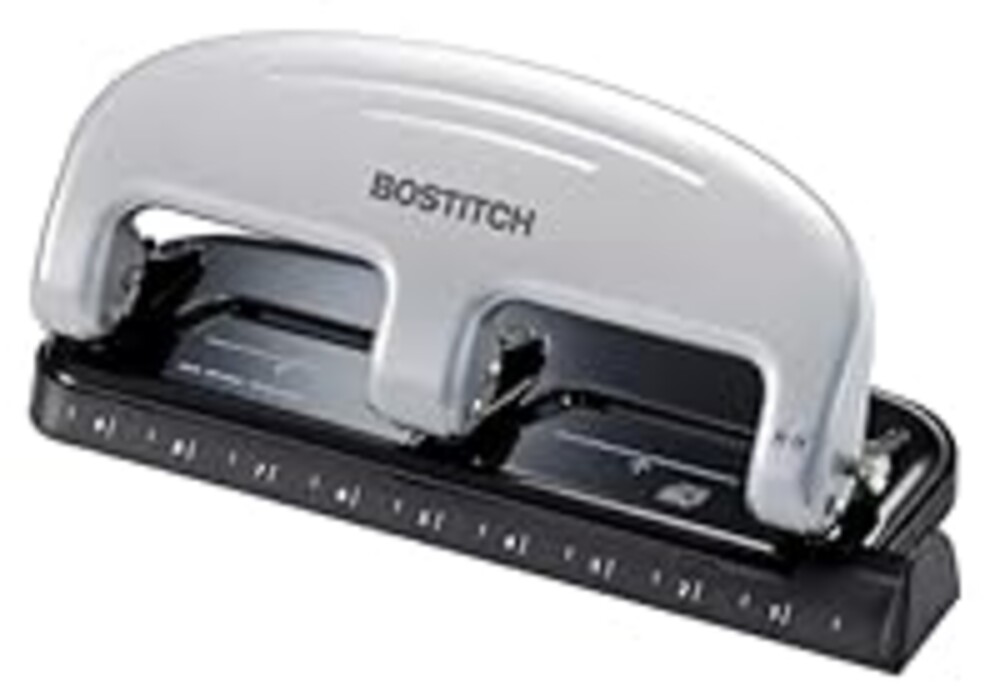 Bostitch Office EZ Squeeze 3-Hole Punch, 20 Sheet Capacity, Reduced Effort, No Jam Technology, Silver