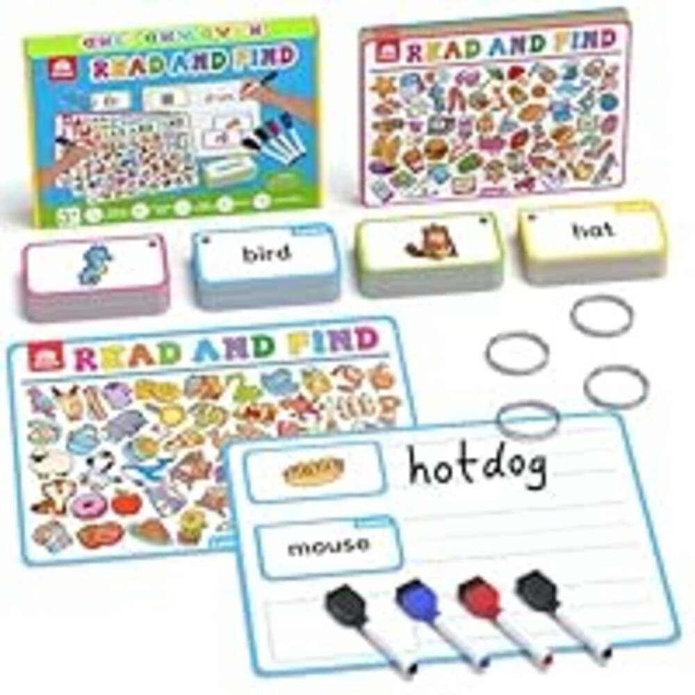 Coogam Search and Find Activity Cards for Kids, 220 Sign Words Dry Erase Busy Book Travel Games, Educational Montessori Toy Learning Flashcards for Kindergarten Preschool 3 4 5 Years Old Kids