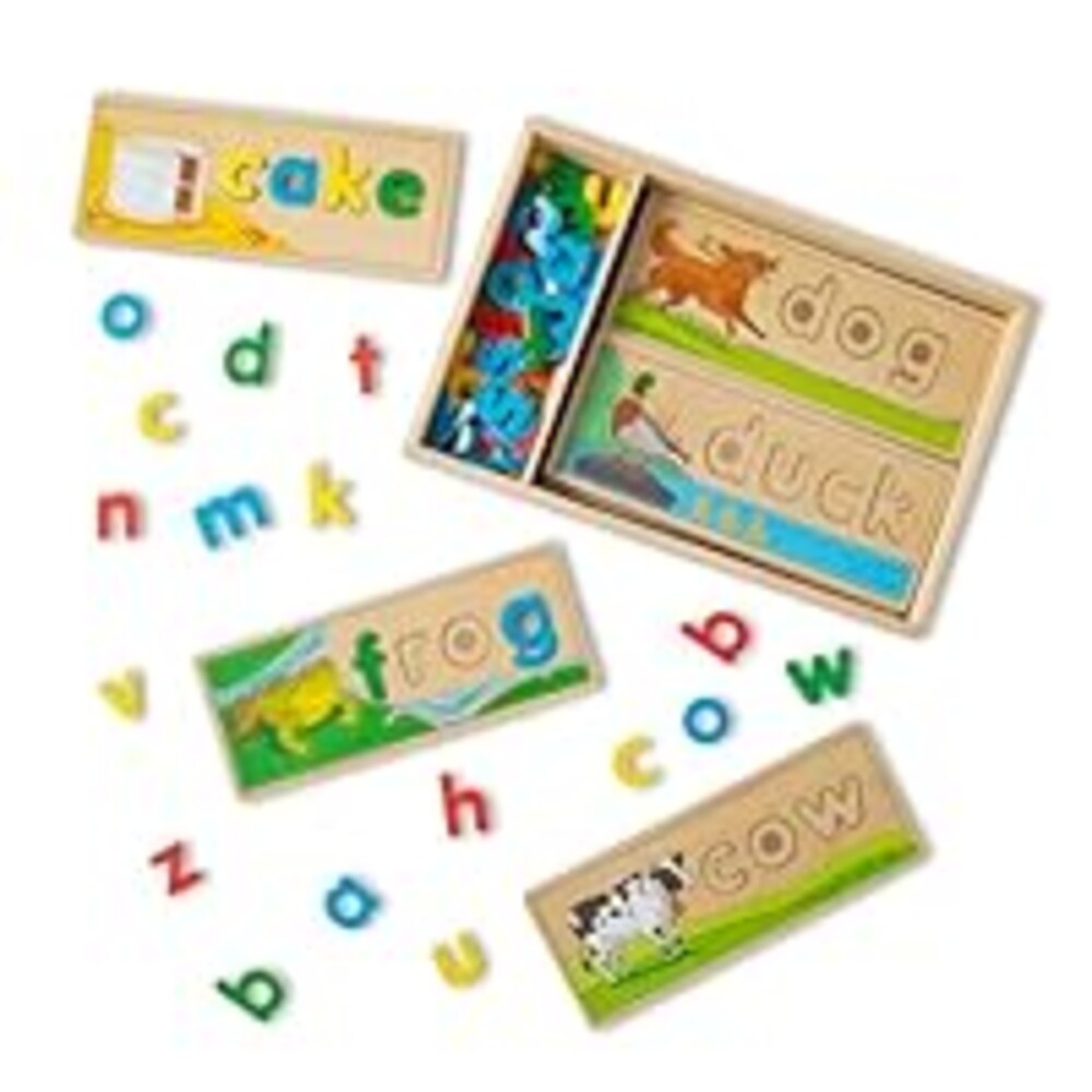 Melissa & Doug See & Spell Wooden Educational Toy with 8 Double-Sided Spelling Boards and 64 Letters Preschool Learning Activities, See & Spell Learning Toys for Kids Ages 4+