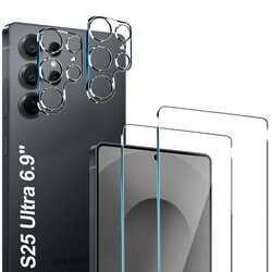 2 Pack Glass Screen Protector for Samsung Galaxy S25 Ultra [6.9 inch] + 2 Pack Camera Lens Protector, 9H Tempered Glass, Fingerprint Unlock, HD Clear Case Friendly Anti-Scratch