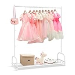 AUPSEN Kids Clothing Rack with Bottom Storage Shelf, Metal Toddler Dress Up Rack for Little Girls, Kids Dress Up Clothes Storage for Coats, Skirts, Dance Costume（White）