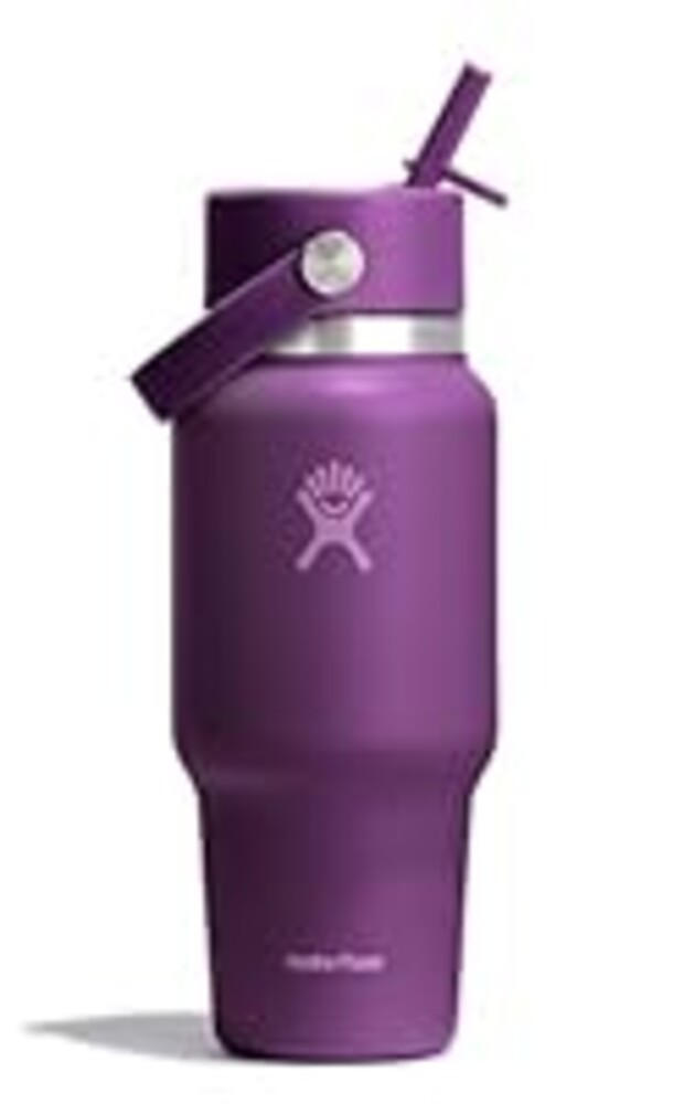 Hydro Flask Travel Water Bottle - Insulated Stainless Steel - Wide Straw Lid, Non Spill, Leakproof in 24 Oz Beachplum Purple