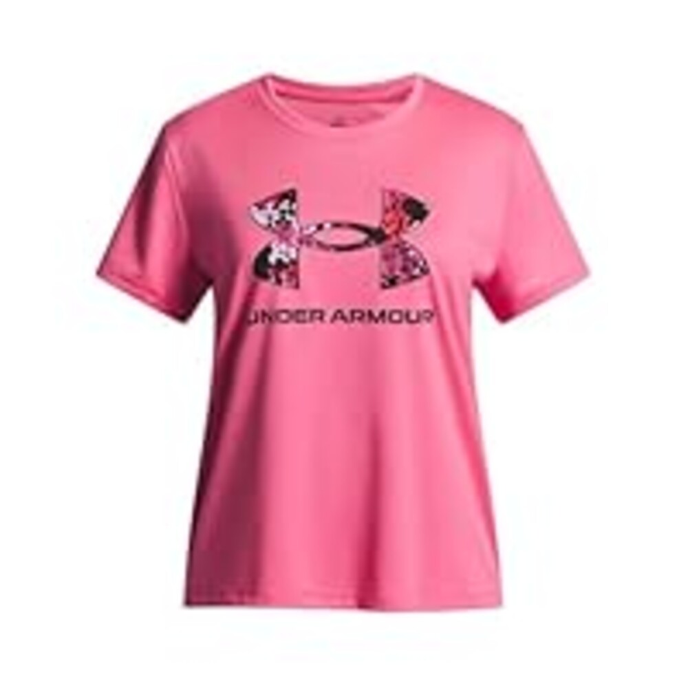 Under Armour Girls' Tech Print Fill Short Sleeve T Shirt, (672) Super Pink / / Black, Medium