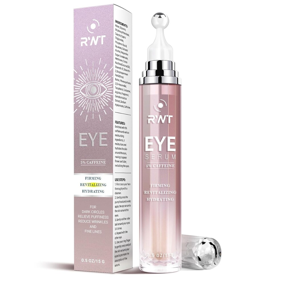 5% Caffeine Eye Cream & Under Eye Serum for Dark Circles and Puffiness, 360° Massage Roller Ball Eyes Treatment Serum, Reduces Wrinkles Fine Lines for Women