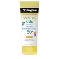 Neutrogena Sheer Zinc Oxide Kids Mineral Sunscreen Lotion, Broad Spectrum SPF 50+ with UVA/UVB Protection, Water-Resistant for 80 Minutes, Paraben-, Dye-, Fragrance- & Tear Free, 3 fl. oz