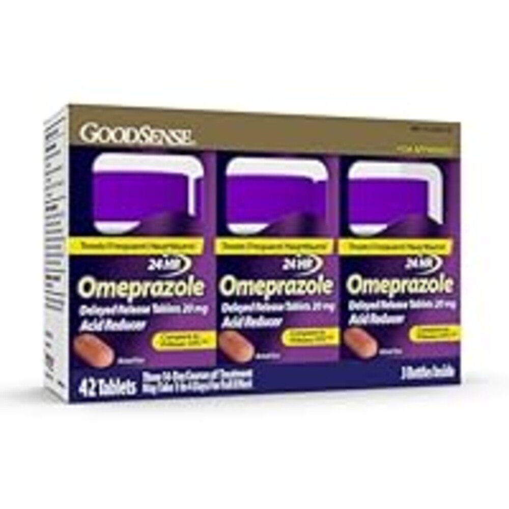 GoodSense Omeprazole Delayed Release Tablets 20 mg, Stomach Acid Reducer for Frequent Heartburn Treatment, 42 Count