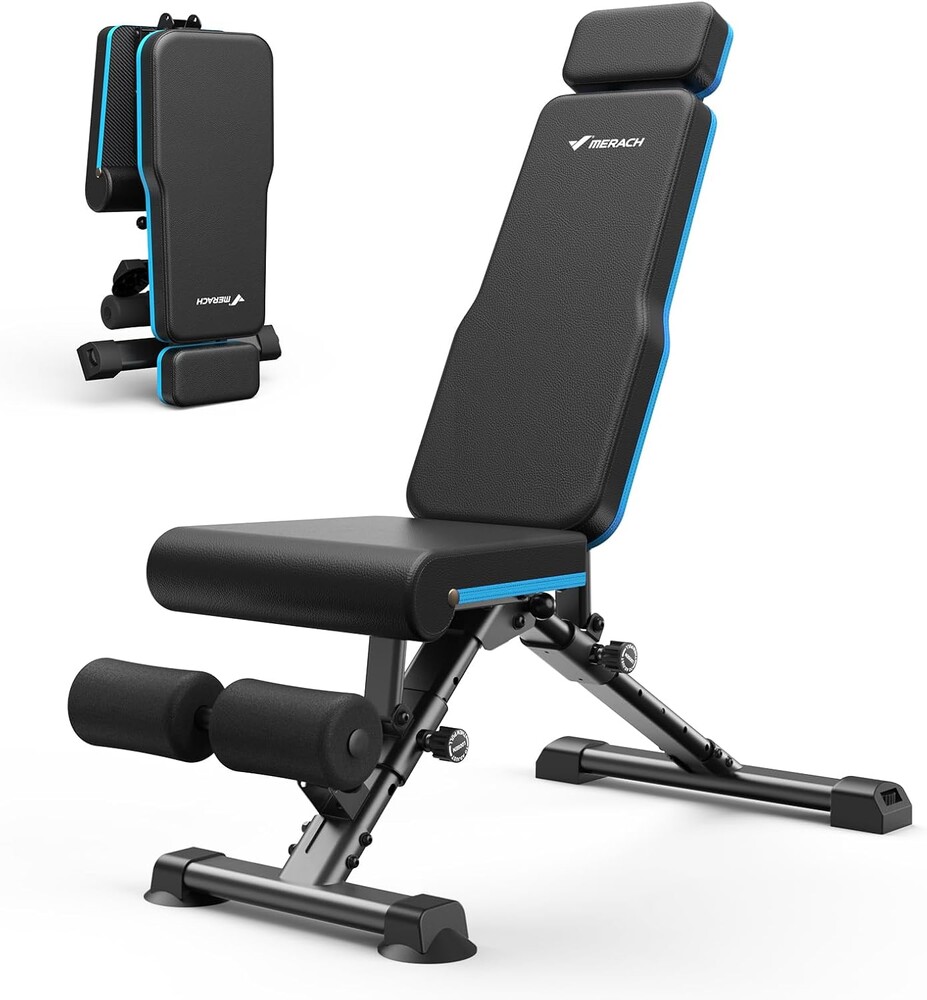 MERACH Adjustable Weight Bench, 990LBS Fast Folding Weight Benches for Home Gym, Workout Bench with Extended Head Support, Incline Decline Flat Utility Bench Press for Full Body