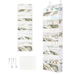 Clastyle Marble Over the Door Organizer Nursery Hanging Storage Organizer for Women Girls Clothes Diaper Toy Closet Door Hanging Shelf Storage for Bedroom Bathroom Pantry, Grey, 5-Tier