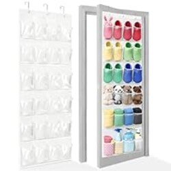 Bofoho Over The Door Shoe Organizer with 24 Crystal Clear Pockets and Metal Hooks – Heavy Duty Hanging Shoe Storage Rack for Closet, Bathroom, Dorm – Space Saving for Shoes, Accessories, Toys (White)
