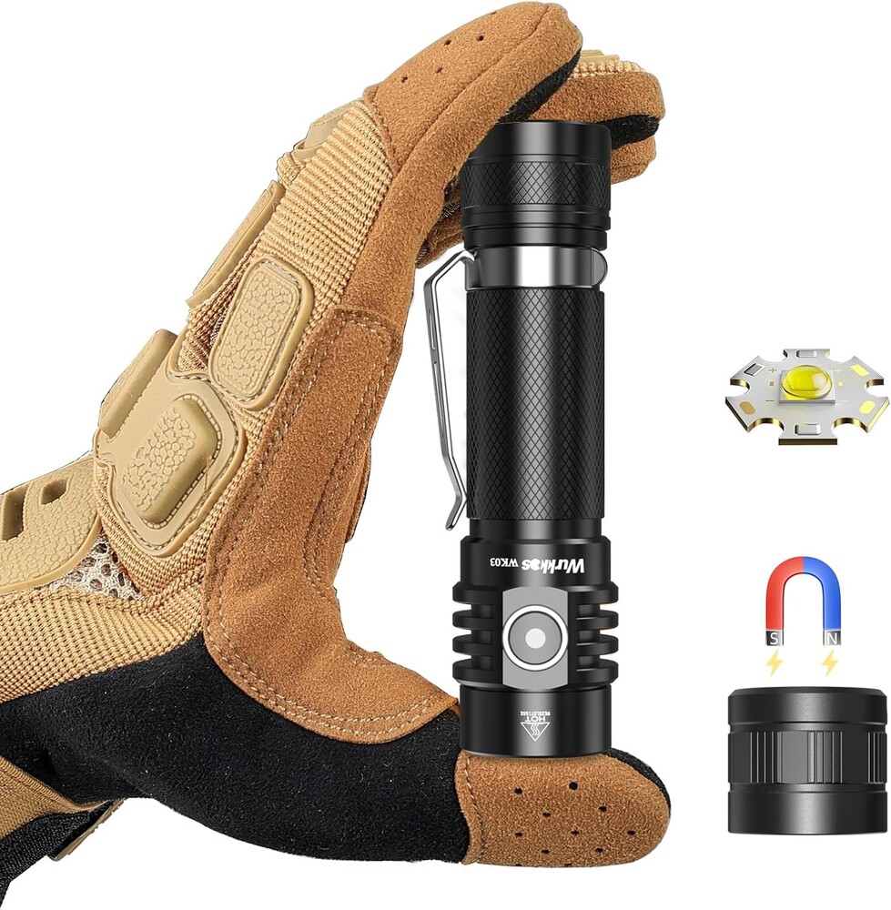 Wurkkos WK03 LED Flashlight, Pocket Flashlight with Magnet, Small Flashlight Rechargeable, Mini Flashlight with 6 Modes, IP68 Waterproof, High CRI 519A LED, EDC Flash Light for Camping(Black)