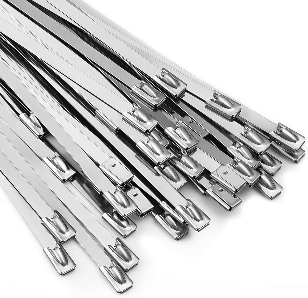Metal Zip Ties 11.8 inch 100pcs 304Stainless steel Heavy duty Multi-purpose Self-locking Cable Ties Suitable for in machinery, vehicles, farms, pipes, roofs,cables, as well as Outdoor binding