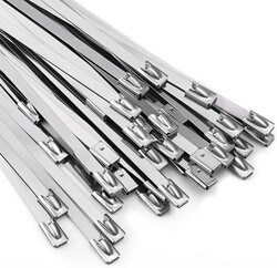 Metal Zip Ties 11.8 inch 100pcs 304Stainless steel Heavy duty Multi-purpose Self-locking Cable Ties Suitable for in machinery, vehicles, farms, pipes, roofs,cables, as well as Outdoor binding